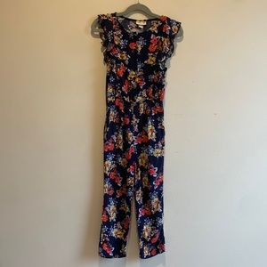 Cherokee fall floral navy romper with flutter sleeves XS